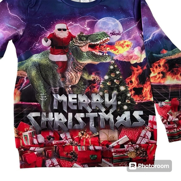 Christmas sweatshirt Kids Dinosaur Santa - Picture 6 of 6